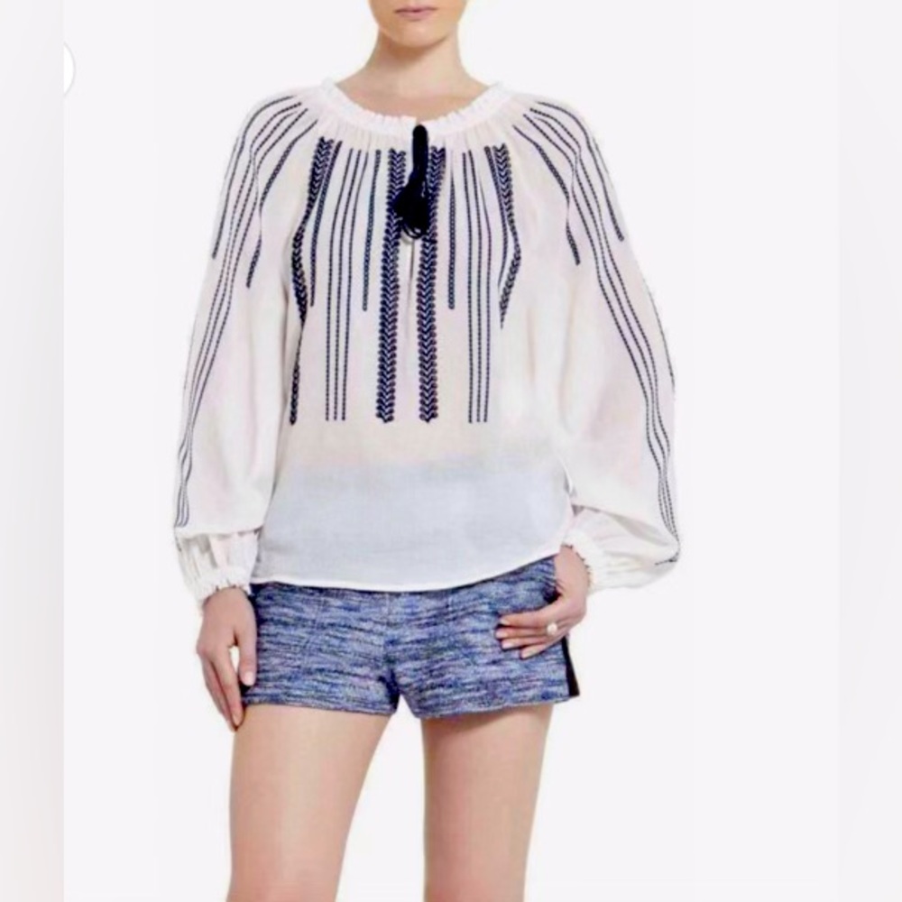 BCBGMAXAZRIA Embroidered Long Sleeve Blouse